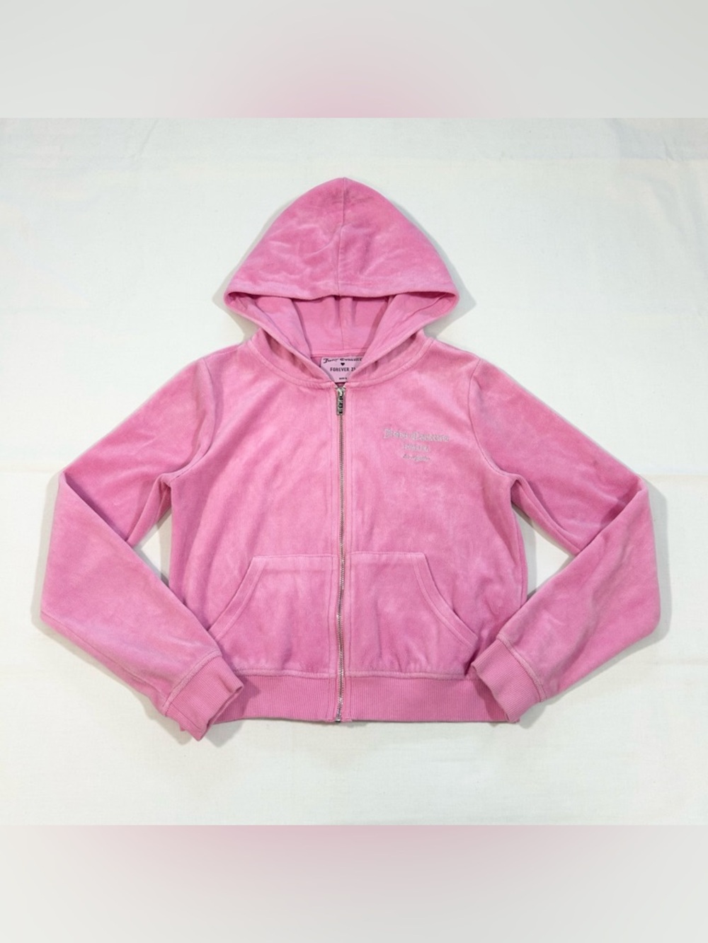 Y2K Juicy Couture X Forever 21 Womens S Hoodie Full Zip Sweatshirt Cropped Pink